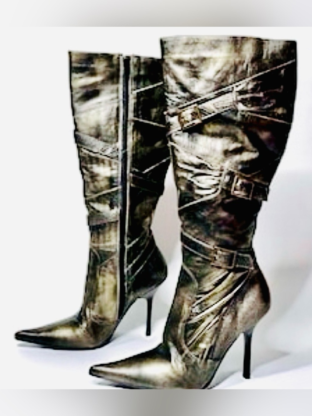 Knee-High Silver & Black Italian Designer Boots